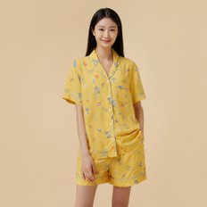 여 레이온 비치 패턴 3부 파자마상하세트_YELLOW