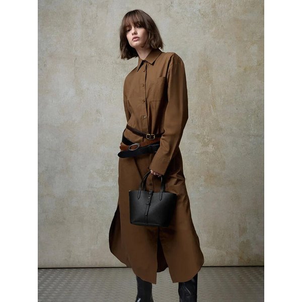 베릴 리사이클 레더 더블 핸들 벨트 버킷백 2colors CK2-10151518