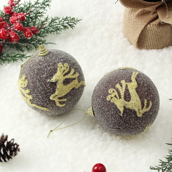 초코브라운 글리터 장식볼 2p세트(10cm) (루돌프)