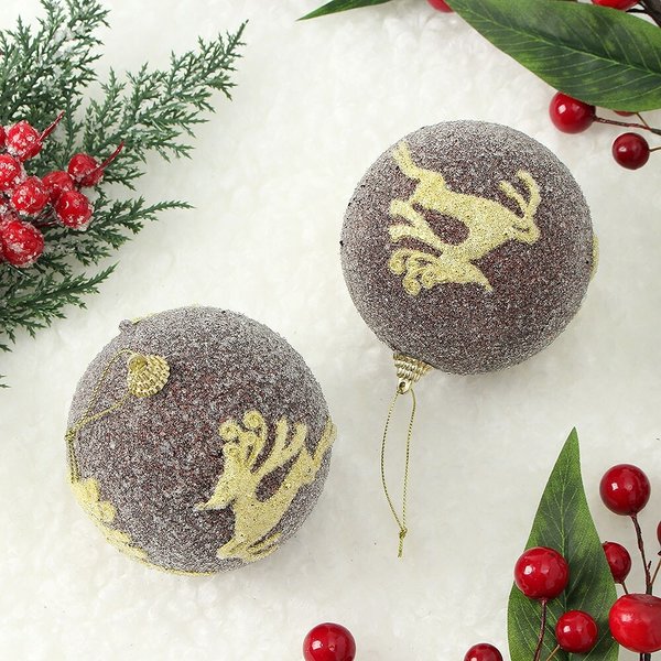 초코브라운 글리터 장식볼 2p세트(10cm) (루돌프)