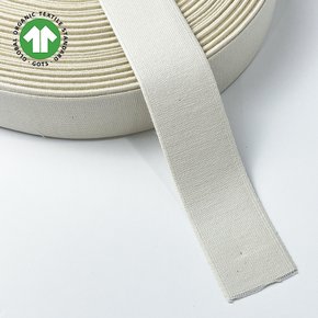[유럽산] 오가닉 코튼 고무밴드 40mm 1마yd 내추럴, 검정 / 비건 면 천연고무 허리밴드
