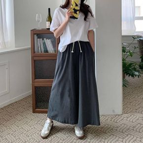 여성 데일리 코튼 무지컬러 밴딩 와이드 팬츠_P408466103