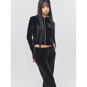 Cubic Logo Velvet Boots-cut Pants Black