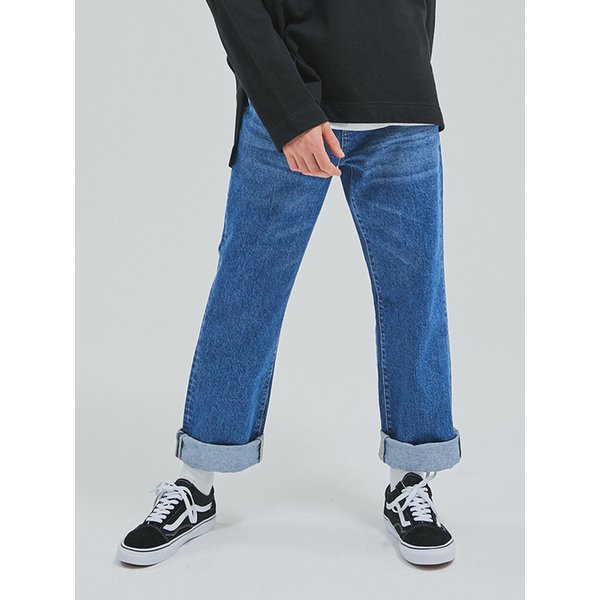 IN0072 플레인 아이스 미드 블루 워싱 와이드