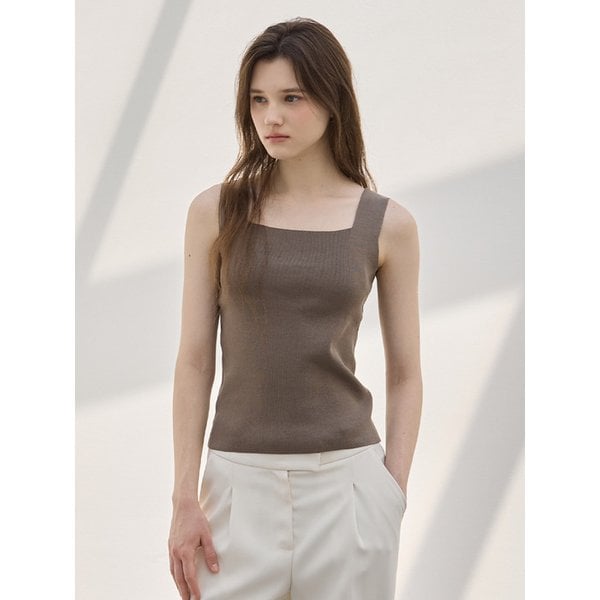 Classic Square Neck Knit Top_Mocha Brown
