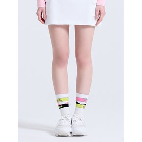 유니 언발란스 로고 디테일 쿠션 중목 양말 핫핑크