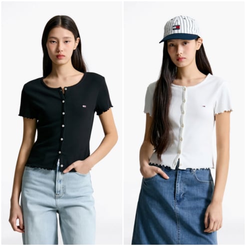 타미진스 여성 립 버튼 탑 T32F1TTO15TWT2 TOMMY JEANS