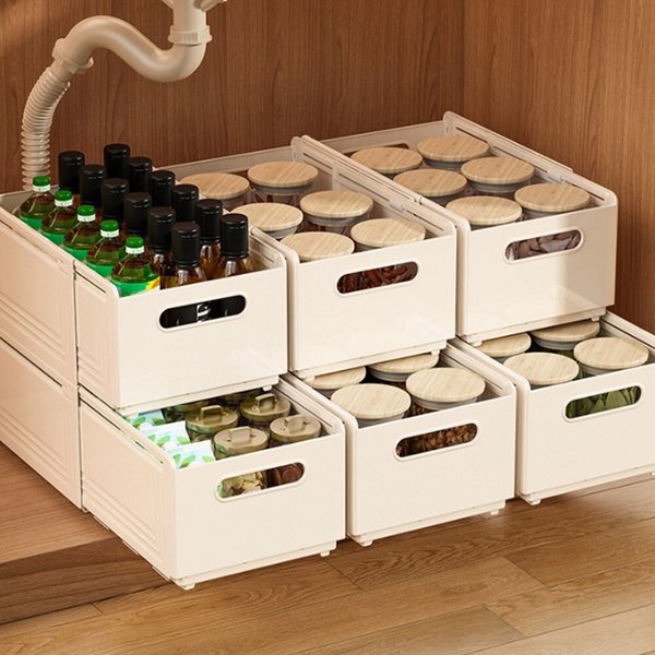 [토마]길이조절 주방 정리 수납함 냉장고 씽크대 싱크대함 양념통 식품정리 중(CN16)