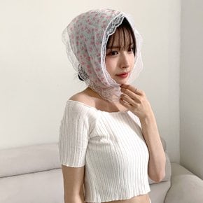 코티지룩 실크 플라워 삼각스카프 두건 반다나 (24H005)