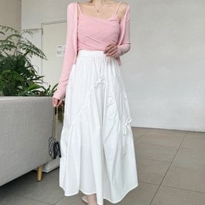 봄날 리본 플레어 밴딩 롱 스커트 데이트룩 꽃놀이 셔링 러블리