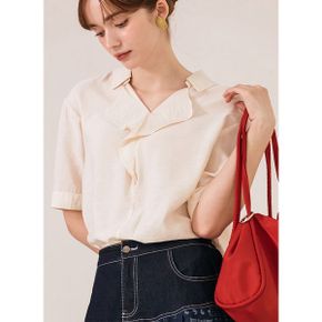 아이보리 넥프릴 브이넥 블라우스_P388639641