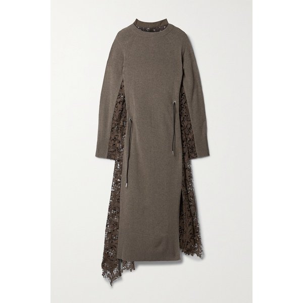 Asymmetric Paneled Corded Lace And Wool Dress 다크 그린 42247633209245575