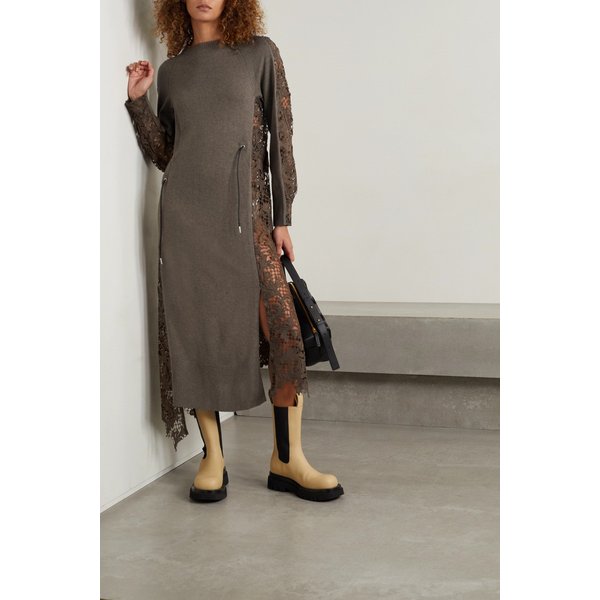 Asymmetric Paneled Corded Lace And Wool Dress 다크 그린 42247633209245575