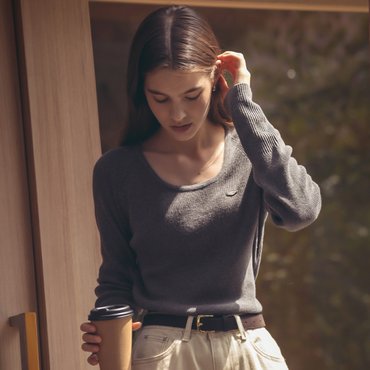 틸아이다이 U-neck ribbed raglan knit_Gray