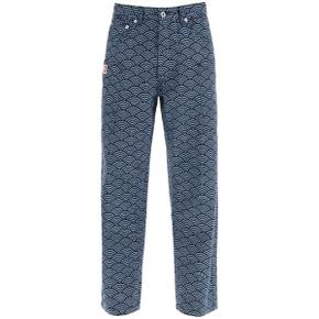 남성 monkey workwear jeans with seigaiha print Blue