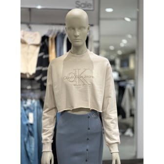 Calvin Klein Jeans [여주점] CKJ 캘빈클라인 여성 모노그램 크롭 맨투맨 티셔츠 (ZW02541-ACI)