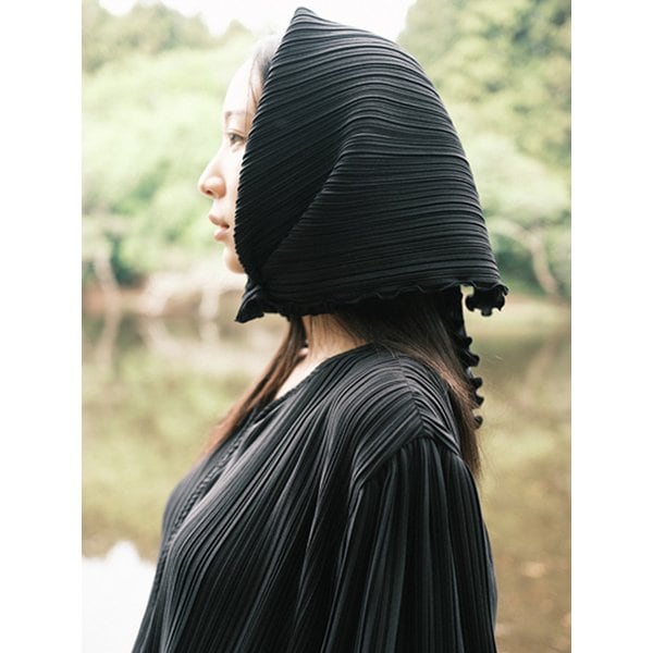 (2COLOR) Pleats Scarf_Black/Ivory