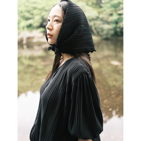 (2COLOR) Pleats Scarf_Black/Ivory