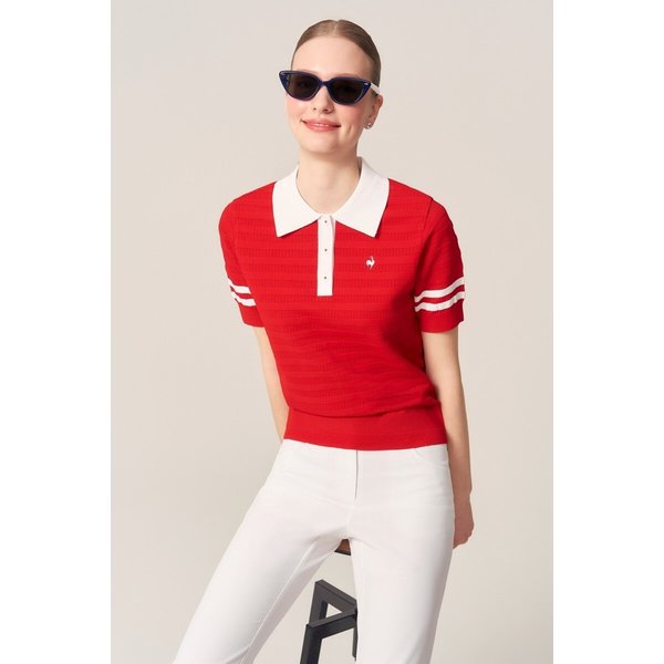 [여주점] 여성 라인 포인트 반팔 카라 스웨터 GR222LKP51 RED0