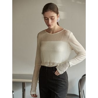 비뮤즈맨션 Ribbed sheer tee - 3colors