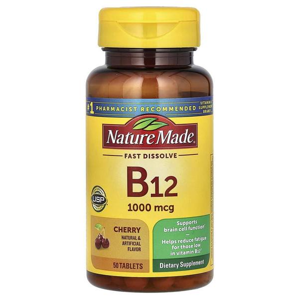 해외배송 Nature Made 네이쳐메이드 비타민B12 1000mcg 설하정 체리맛 50정