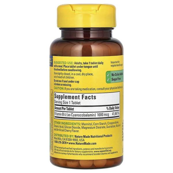 해외배송 Nature Made 네이쳐메이드 비타민B12 1000mcg 설하정 체리맛 50정