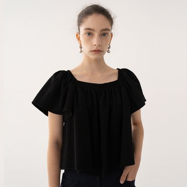 킨더살몬 Wavy Smocked Blouse Black