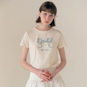 로라로라 RIBBON HALF T-SHIRT IVORY