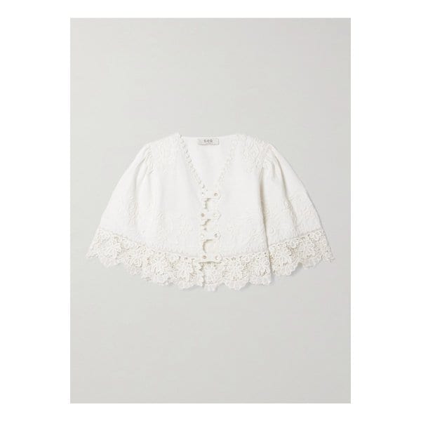 아일라 크롭 자수 브로드리 앙글레즈 코튼 리넨 혼방 탑 화이트 46376663162873777