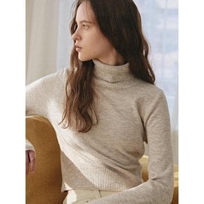 TURTLENECK RIBBED CROP KNIT_OATMEAL