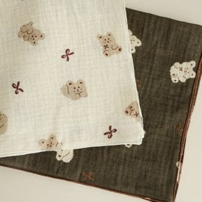 면100 이중거즈 손수건 리본 베어 곰 2color