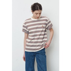 Cotton Stripe Round Neck T-shirt_Brown_LSTD0TS91U