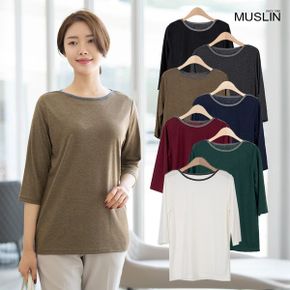 엄마옷 배색 면라운드 7부 티셔츠 MQG127314 마담 미시옷 중년여성의류 빅사이즈 .._P322663108