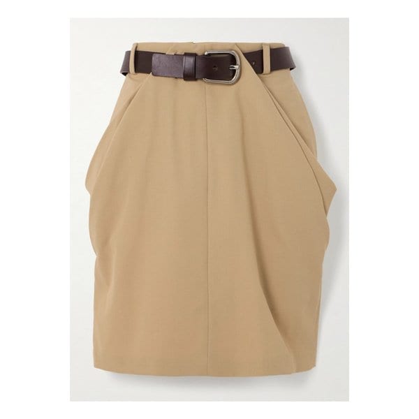 벨티드 드레이프 가죽 트리밍 코튼 트윌 미니 스커트 1647597340562218