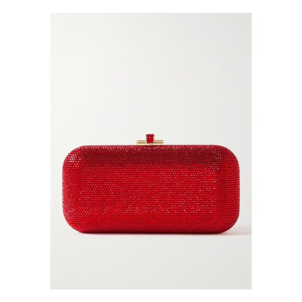 주디시 리버 쿠튀르 롱 슬라이드 크리스털 장식 골드톤 클러치 레드 1647597346995130