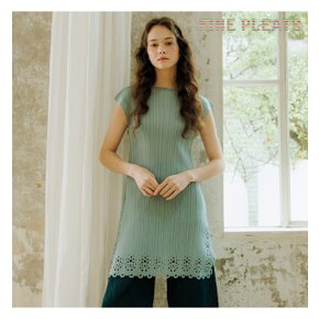 [FINE PLEATS] 피네 플리츠 보트넥 반팔 펀칭 튜닉 하늘