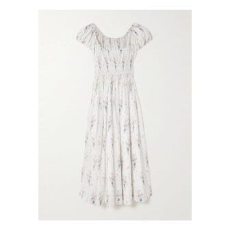 D&Ocirc;EN 도엔 퀸리 셔링 플로럴 프린트  코튼 미디 드레스 오프 화이트 1647597357418295