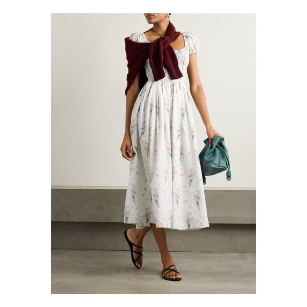 도엔 퀸리 셔링 플로럴 프린트  코튼 미디 드레스 오프 화이트 1647597357418295
