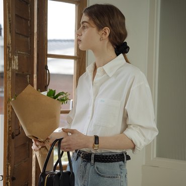 틸아이다이 Embo cotton oversized stripe shirt_Ivory