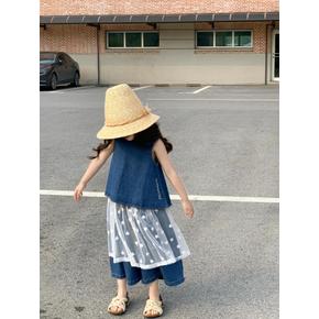 여아 유아 여름 민소매 데님 와이드팬츠 레이스 튤 스커트 셋업