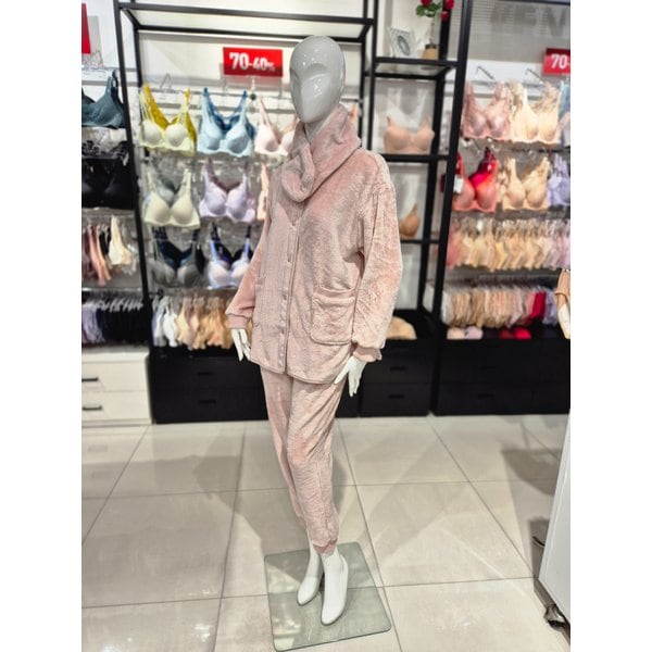 [시흥점] S 비너스) 따수미 극세사 솔리드 여성 홈웨어 셋트 + 목도리 VEP388FS-PK