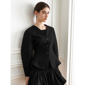 YY_Black v-neck puff Jacket