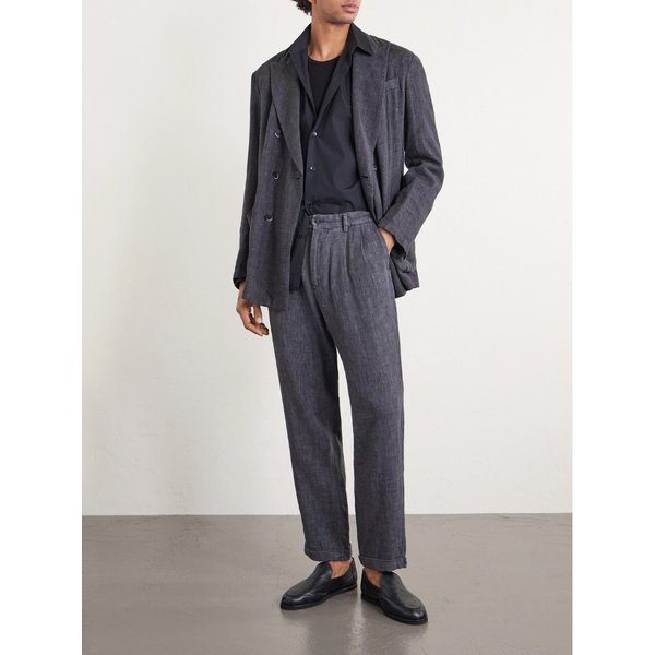 크롭 테이퍼 플리츠 리넨 블렌드 수트 팬츠 46376663162940234