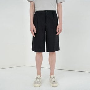 LINEN PLEATS BERMUDA SHORTS_BLACK