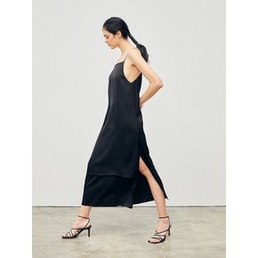 Tiered Slip Long Dress Black