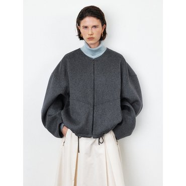 HACIE HANDMADE CASHMERE COLLARLESS COAT [OATMEAL][CHARCOAL]