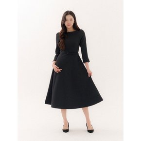 Raglan-sleeve Flare Dress/ Black