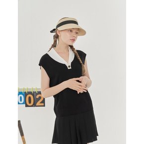 BUTTON-EMBELLISHED SLEEVELESS SUMMER KNIT_Black Combi