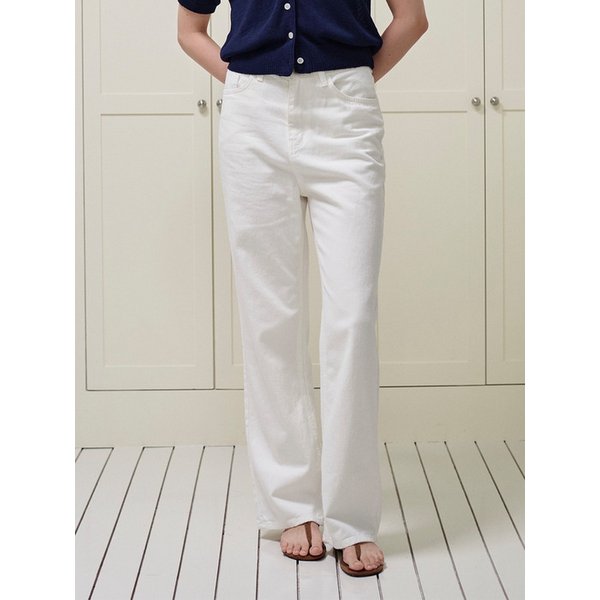Semi-wide Denim Pants_White