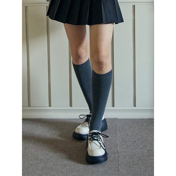 [2EA 1SET] BASIC KNEE HIGH SOCKS_CHARCOAL